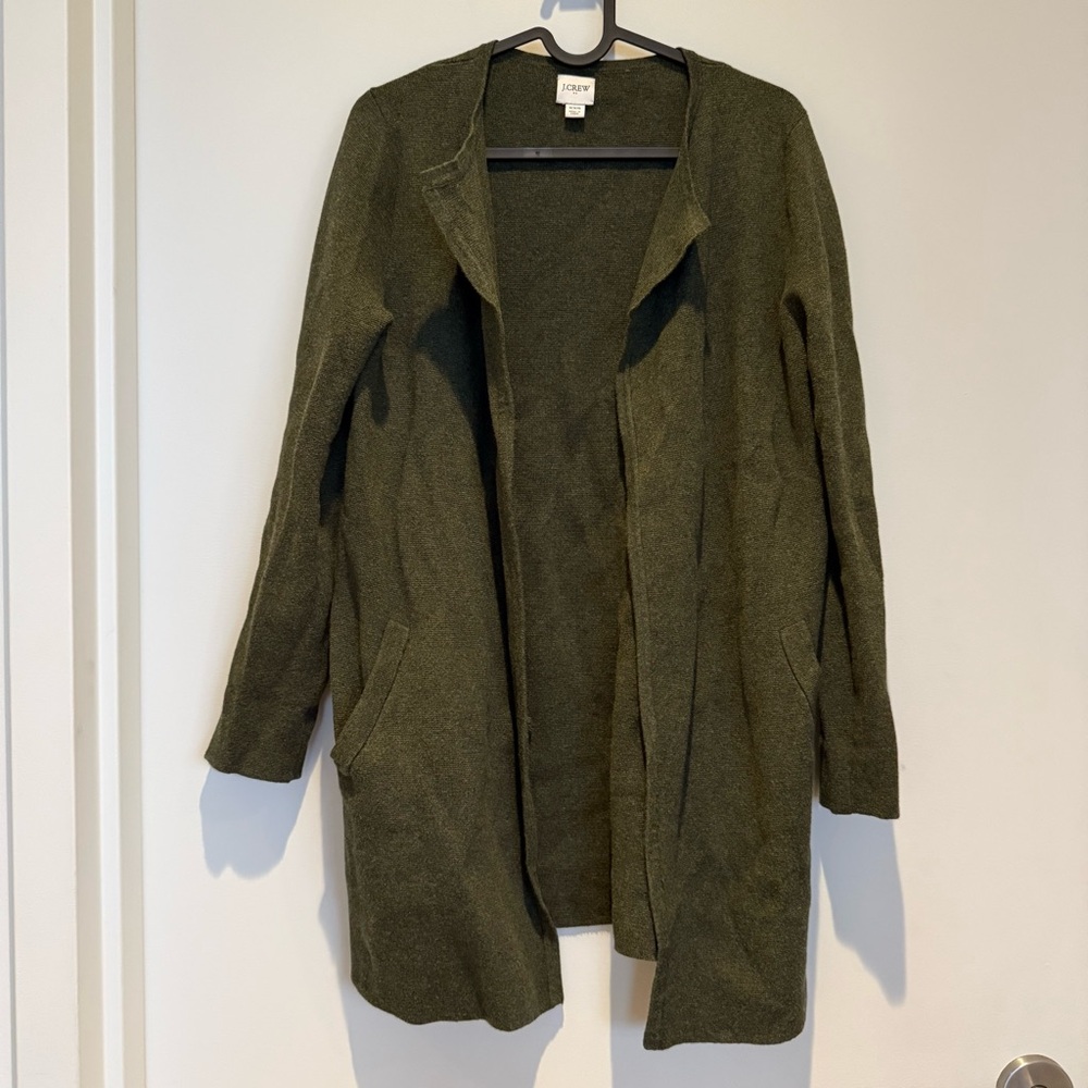 J. Crew Women's Olive Green Open Cardigan Coat - Size XXS